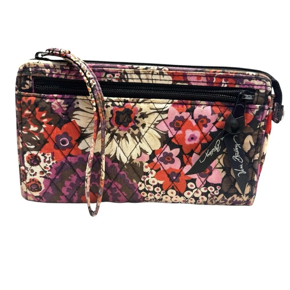 Vera Bradley Wristlet Wallet Floral Fabric Purple Pink Tan Red Cream Zipup